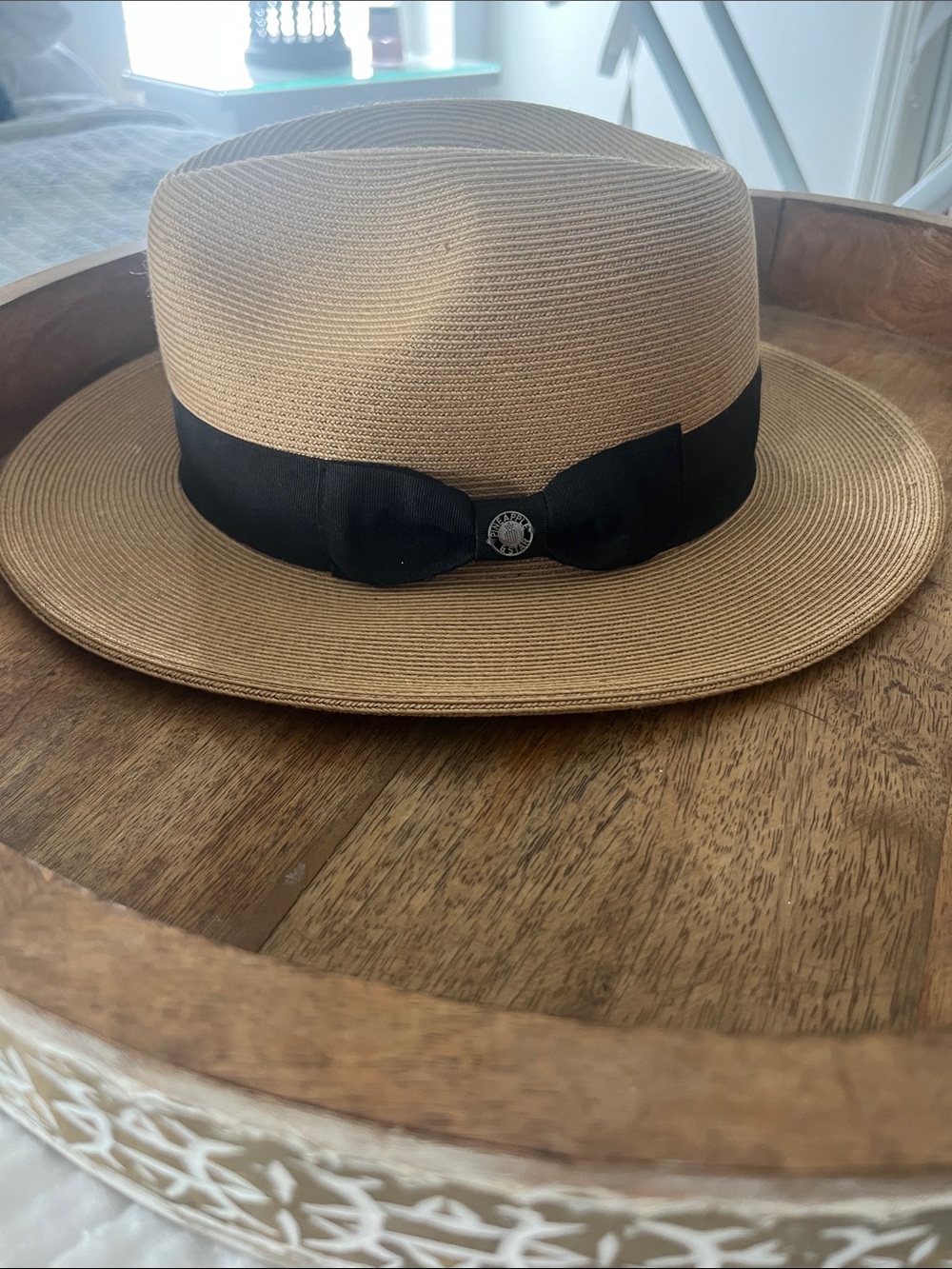 Straw Fedora with Black Ribbon Accent